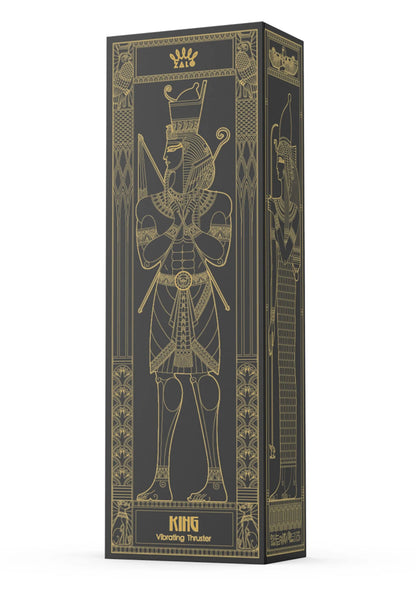 Verpakkingsdoos van Zalo King Thruster seksspeeltje met gouden illustratie.
