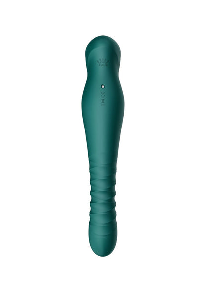 Groen seksspeeltje met ronde kop en subtiele opening.