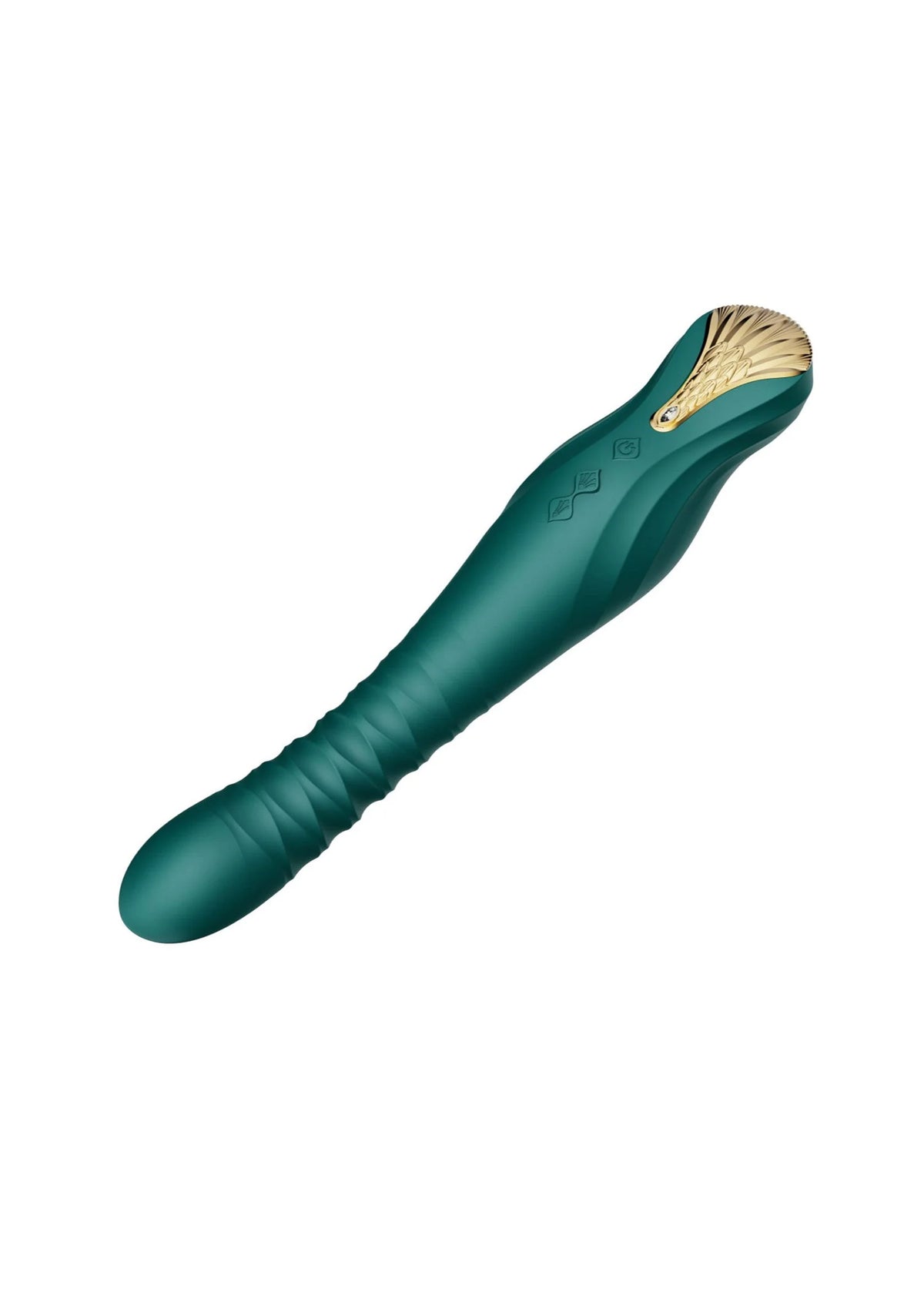 Groene dildo van Zalo met gouden insert en ribbels, taps toelopend uiteinde