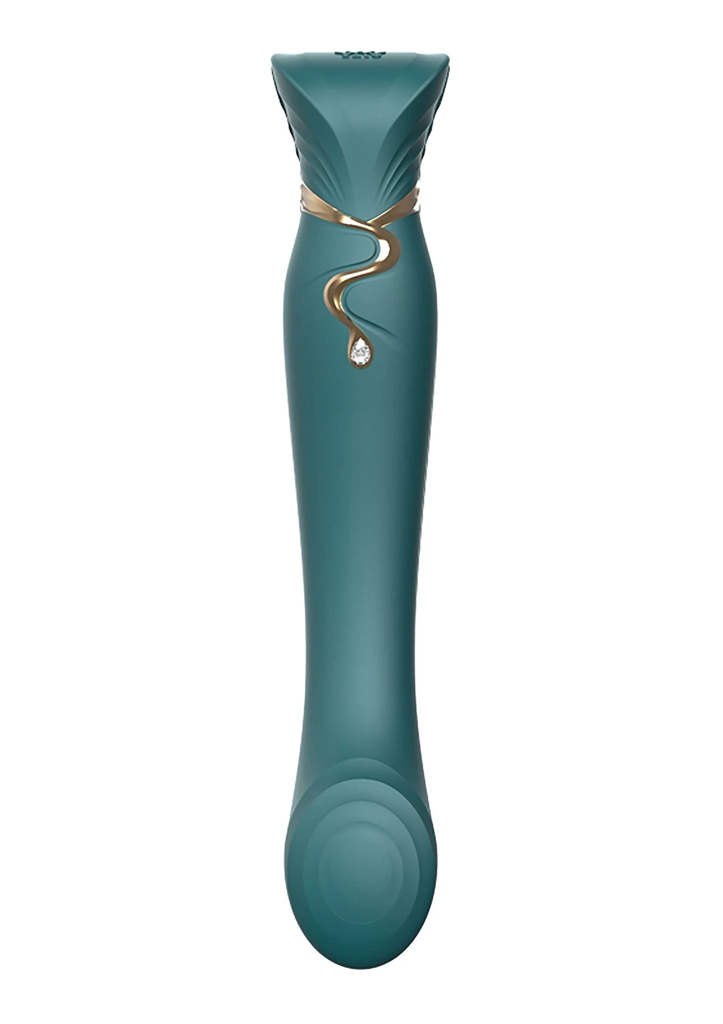 Teal G-spot vibratorspeeltje met gouden ring en kleine ronde versiering