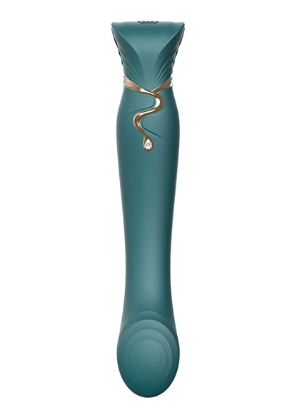 Teal G-spot vibratorspeeltje met gouden ring en kleine ronde versiering