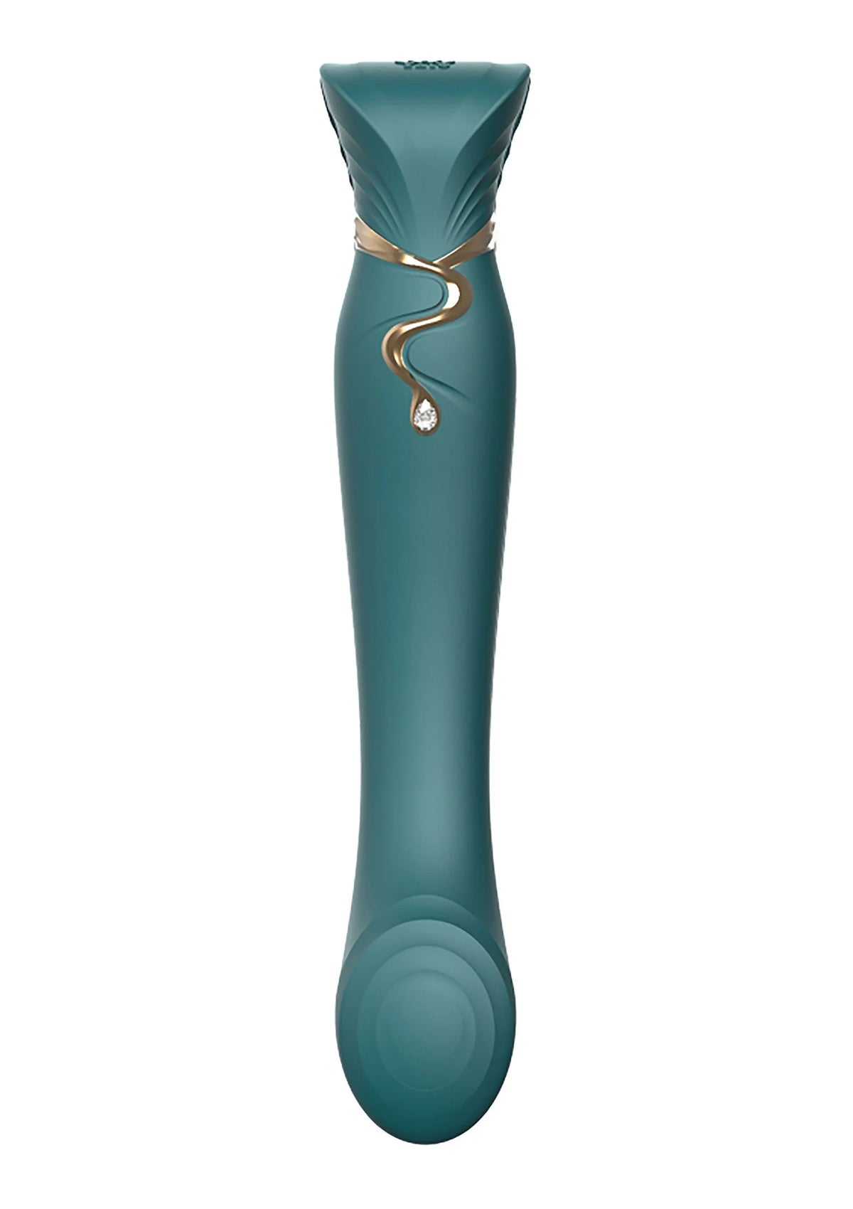 Groene G-spot puls-wav vibrator met gouden band en ronde knop