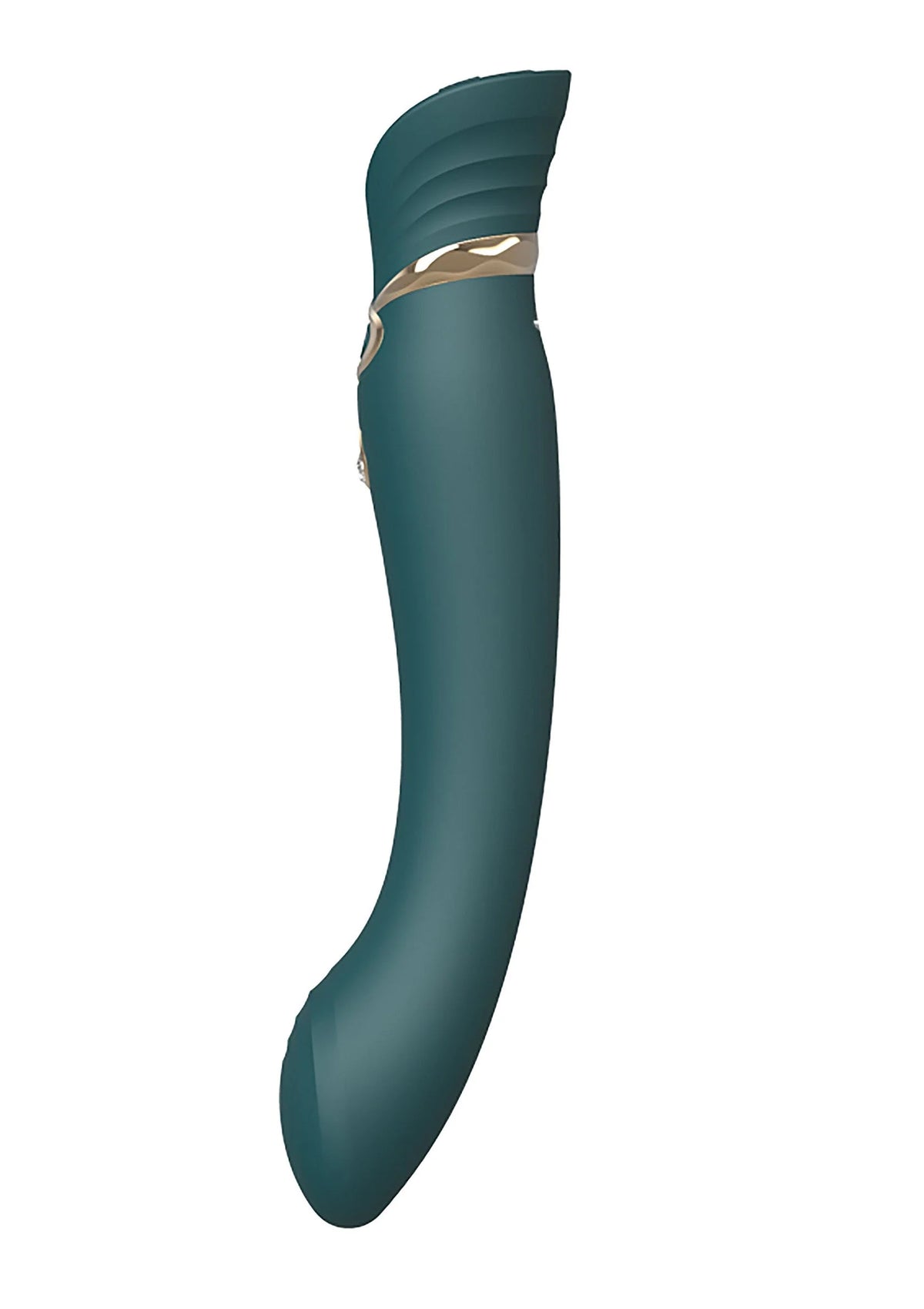 Groene G-spot puls-wav vibrator, gebogen vorm met gouden sierband