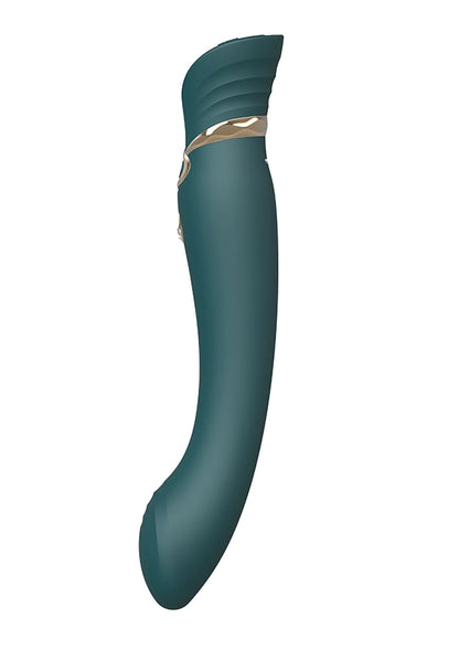 Groene G-spot puls-wav vibrator, gebogen vorm met gouden sierband