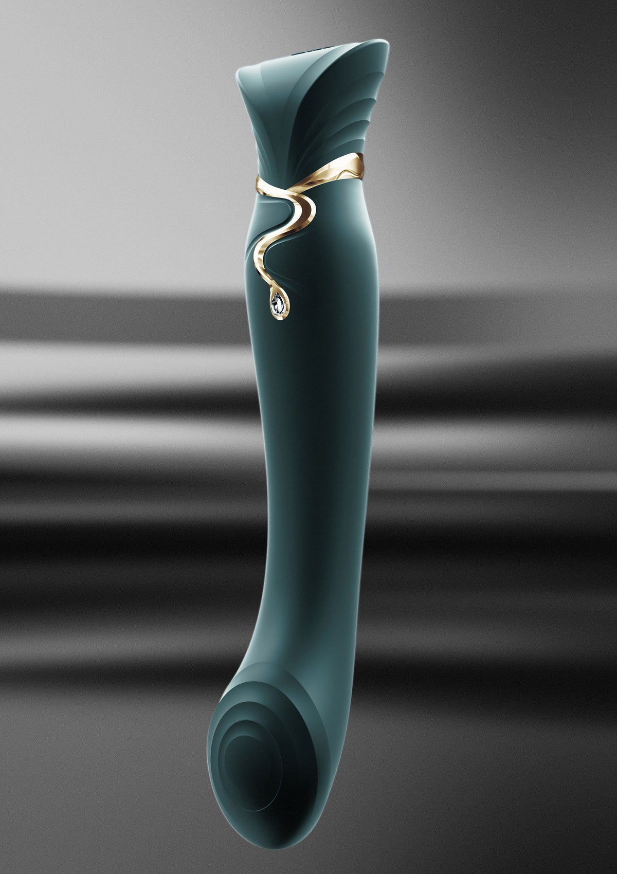 Groene G-spot puls-wav vibrator met gouden boog en ronde kop