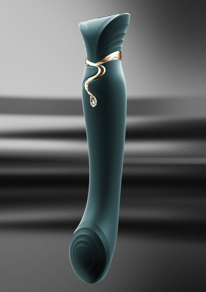 Donkergroene G-spot vibratorspeeltje met gouden ringdetail en ronde onderkant