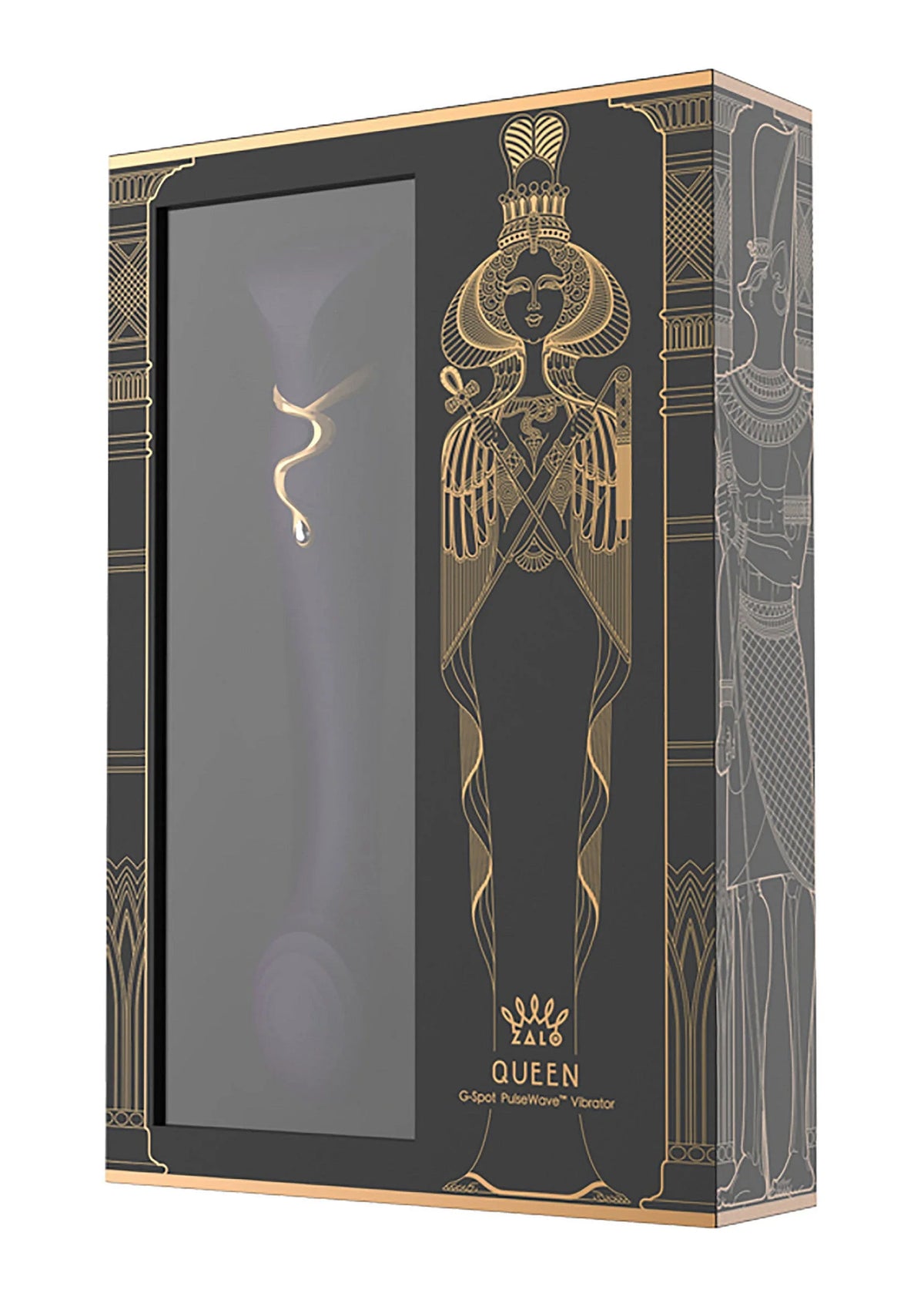 Zalo Queen G-spot vibrator in doos, paarse verpakking met decoratieve figuurillustratie