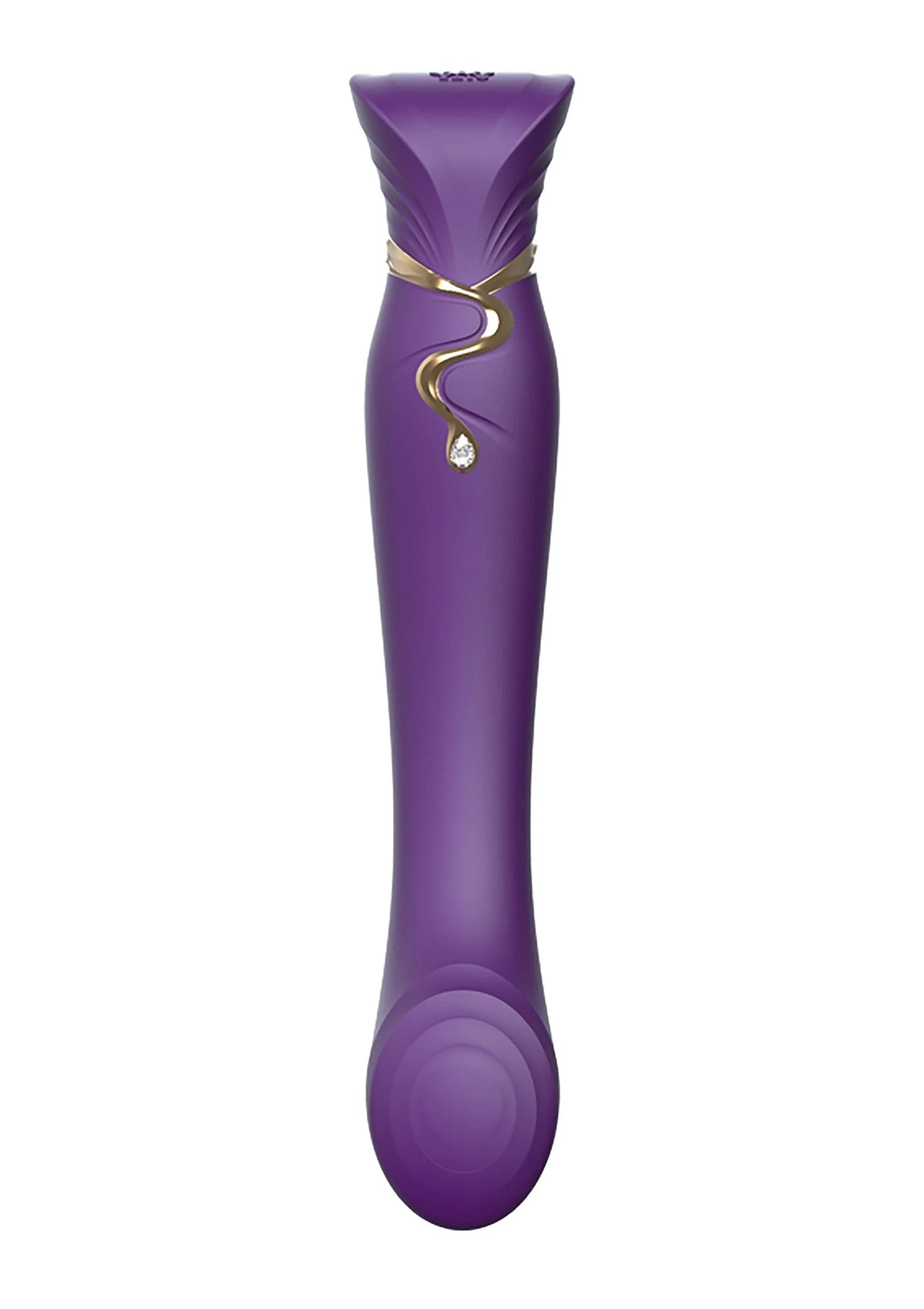 Paarse G-spot puls wave vibrator met opstaande kop en gouden ring, staand