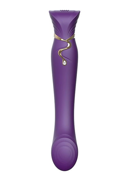Paarse G-spot puls wave vibrator met opstaande kop en gouden ring, staand