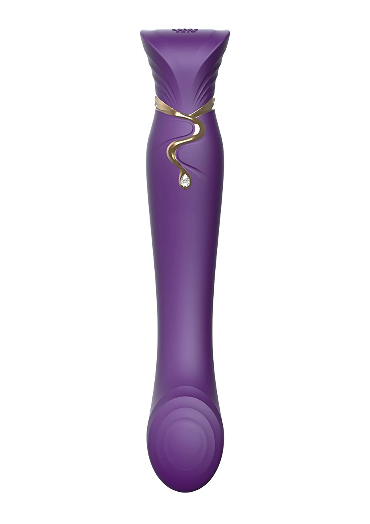 Paarse G-spot puls-wav vibrator met gouden band en kleine ronde knop
