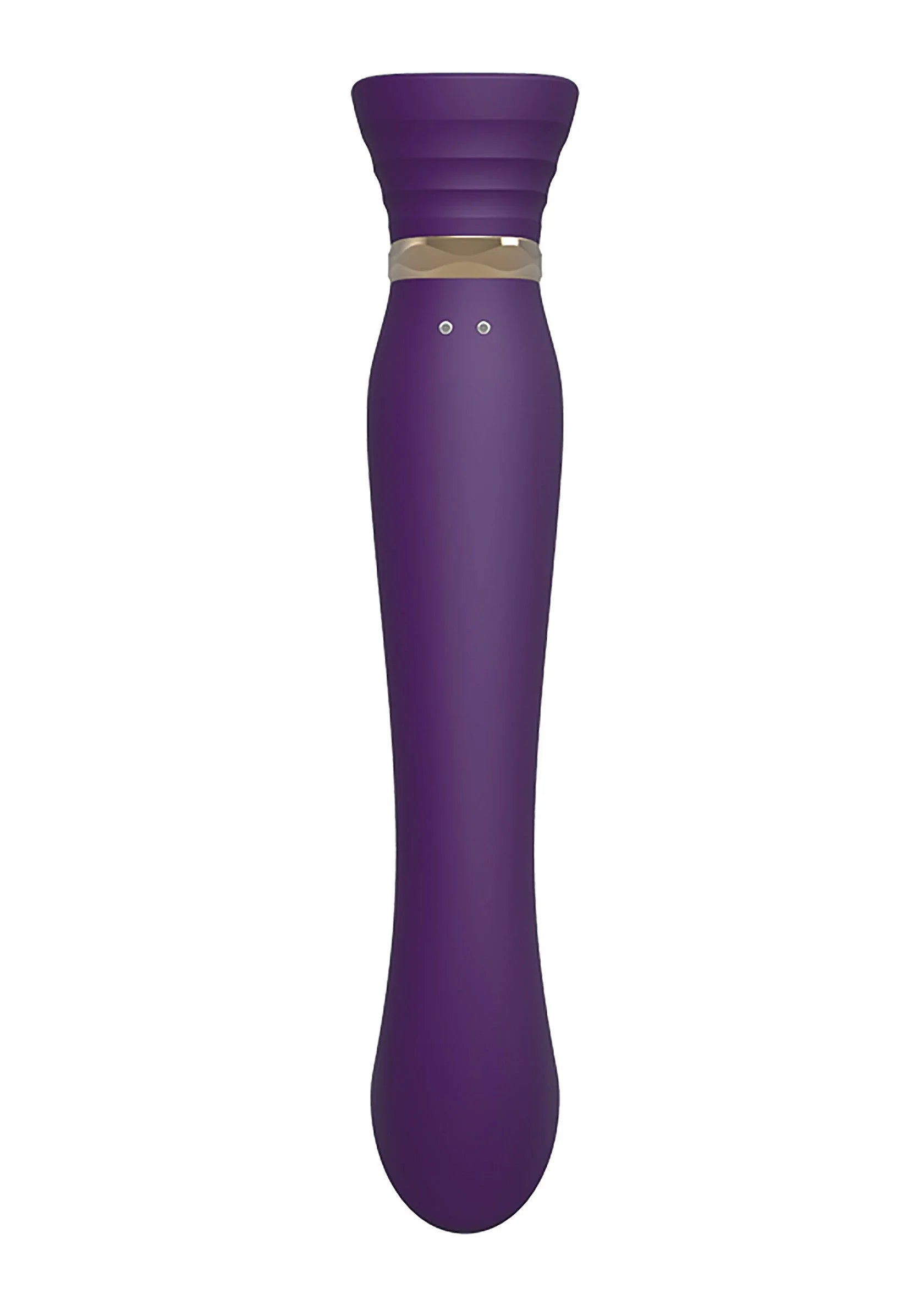 Paarse G-spot puls-wav vibrator met gouden ring en twee kleine gaatjes