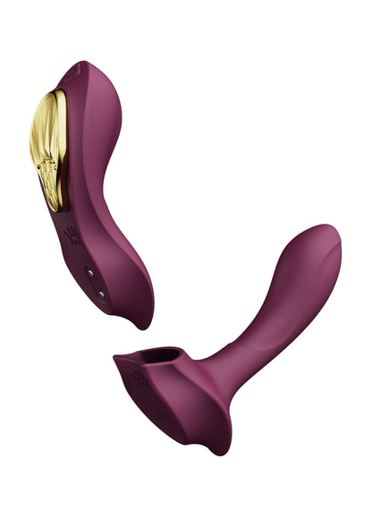 Paarse draagbare vibrator, open ontwerp met gouden opzet en ronde knoppen