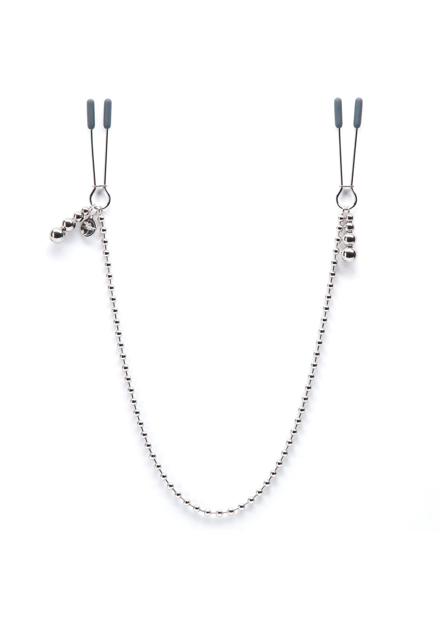 Tepelklemmen met zilverkleurige ketting en twee bovenklemmen, losse set