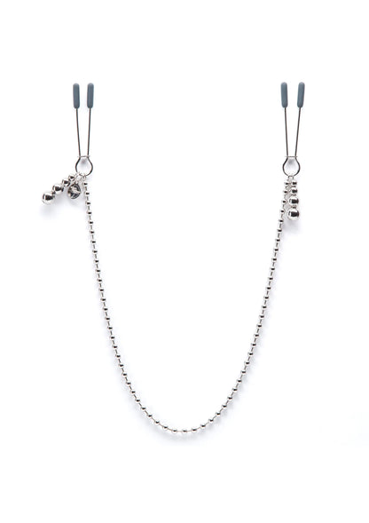 Tepelklemmen met zilverkleurige ketting en twee bovenklemmen, losse set