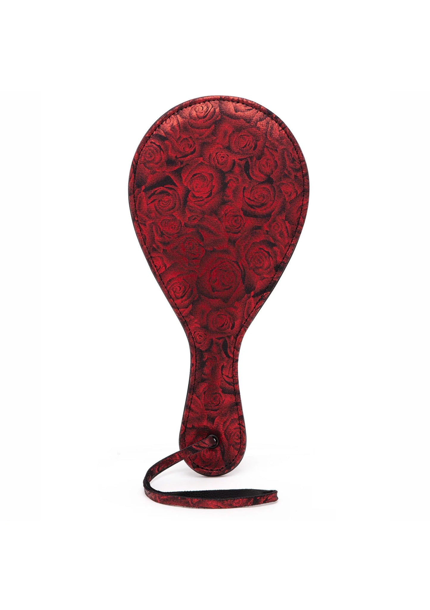 Ronde paddleborstel rood rozenmotief met basis en ophanglus