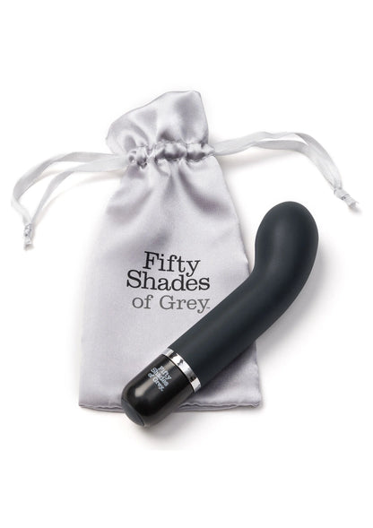 Mini g-spot vibrator in wit zakje met strik, zwart gebogen vorm met metalen band