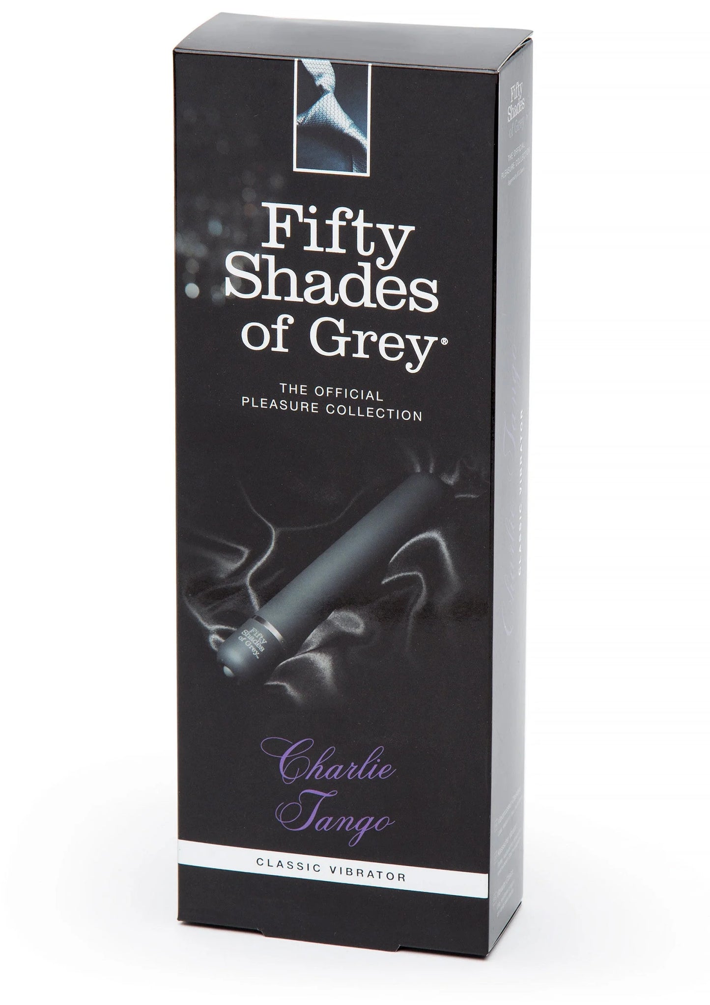 Zwarte doos met 'Fifty Shades of Grey' en Charlie Tango classic vibrator