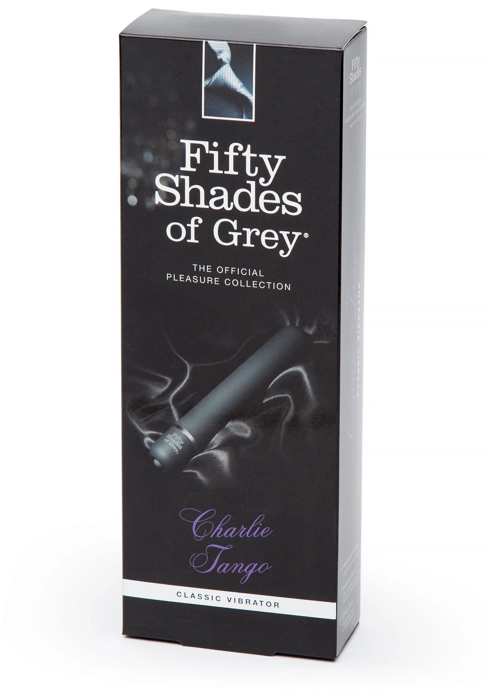 Zwarte doos met 'Fifty Shades of Grey' en Charlie Tango classic vibrator