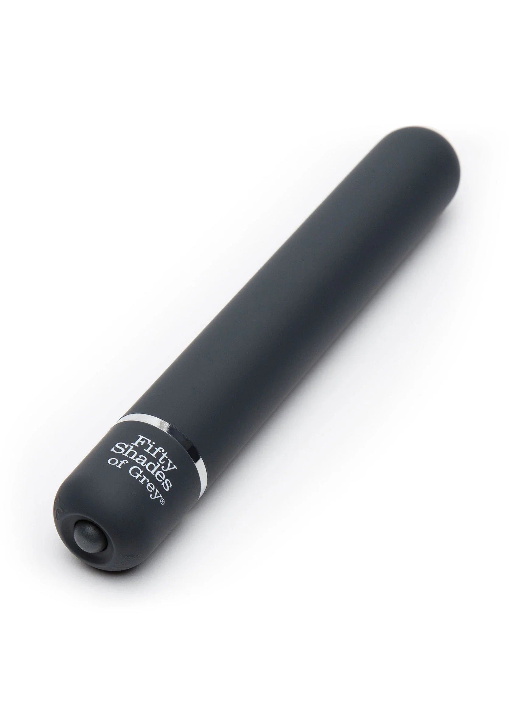 Donkergrijze vibratiestok met ronde kop, “Fifty Shades of Grey”-opdruk
