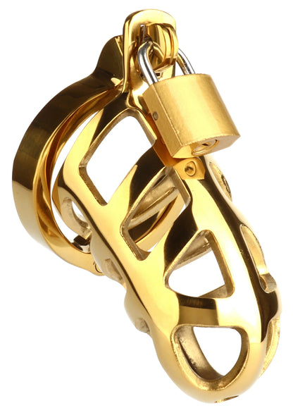 Bestel: Brutal Chastity Cage Gold by Mr. Steel - bij Happytoys: de erotische sex webshop | liever Happy dan Easy ⭐⭐⭐⭐⭐