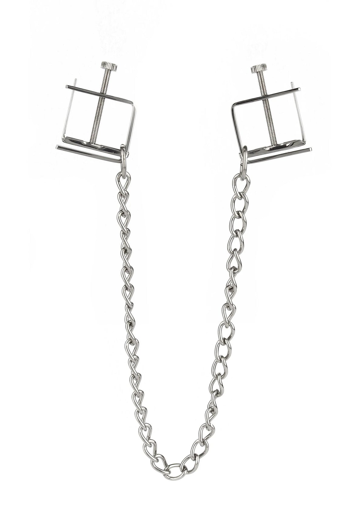 Beste vandaag nog: Press Nipple Clamps With Chain by Mr. Steel - bij Happytoys Sexshop: Toys for Feeling Happy & Easy 😊