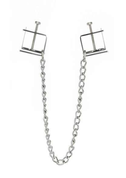 Beste vandaag nog: Press Nipple Clamps With Chain by Mr. Steel - bij Happytoys Sexshop: Toys for Feeling Happy & Easy 😊