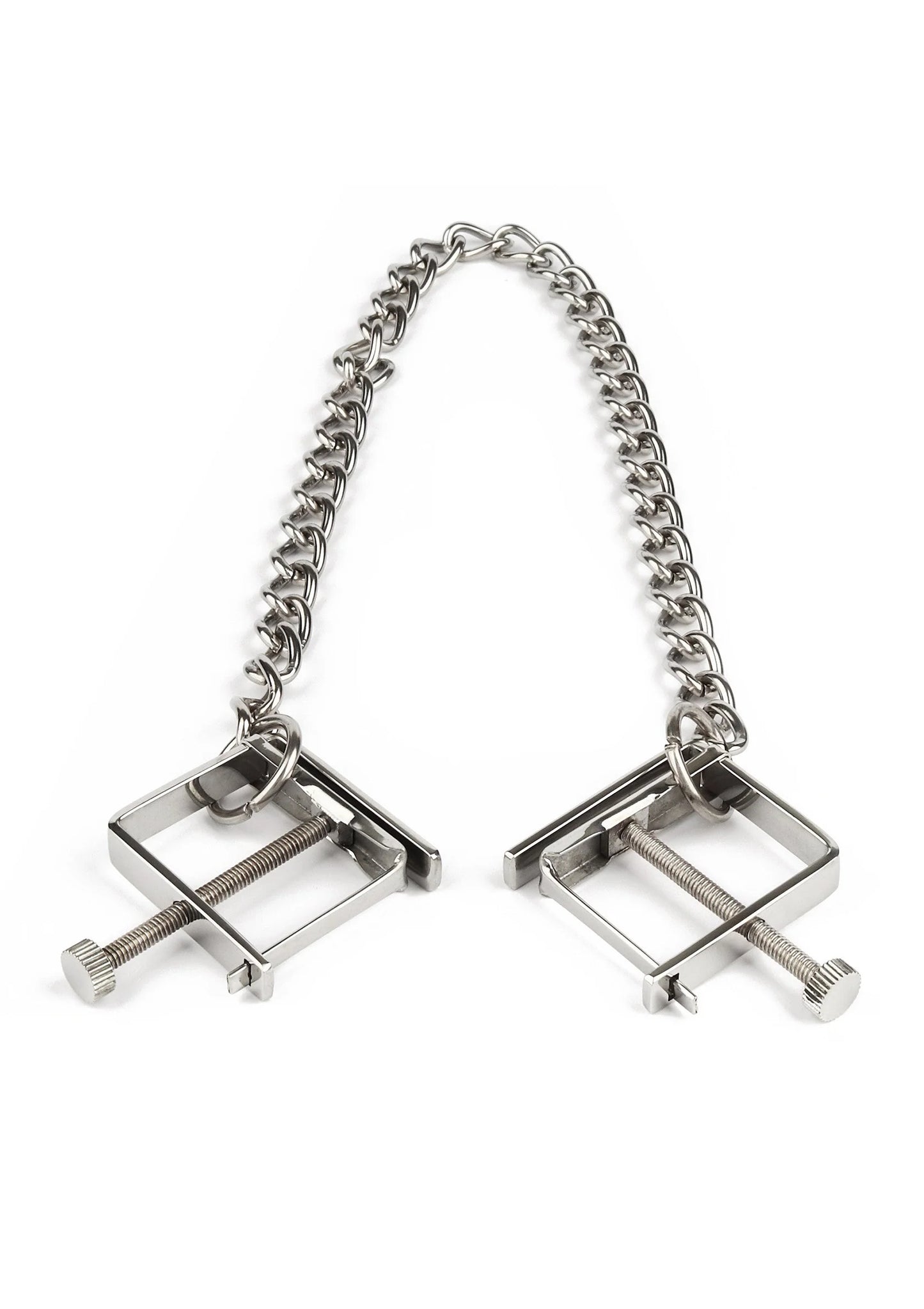 Beste vandaag nog: Press Nipple Clamps With Chain by Mr. Steel - bij Happytoys Sexshop: Toys for Feeling Happy & Easy 😊