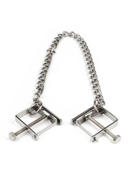 Beste vandaag nog: Press Nipple Clamps With Chain by Mr. Steel - bij Happytoys Sexshop: Toys for Feeling Happy & Easy 😊
