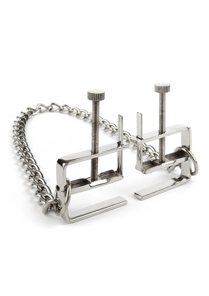 Beste vandaag nog: Press Nipple Clamps With Chain by Mr. Steel - bij Happytoys Sexshop: Toys for Feeling Happy & Easy 😊