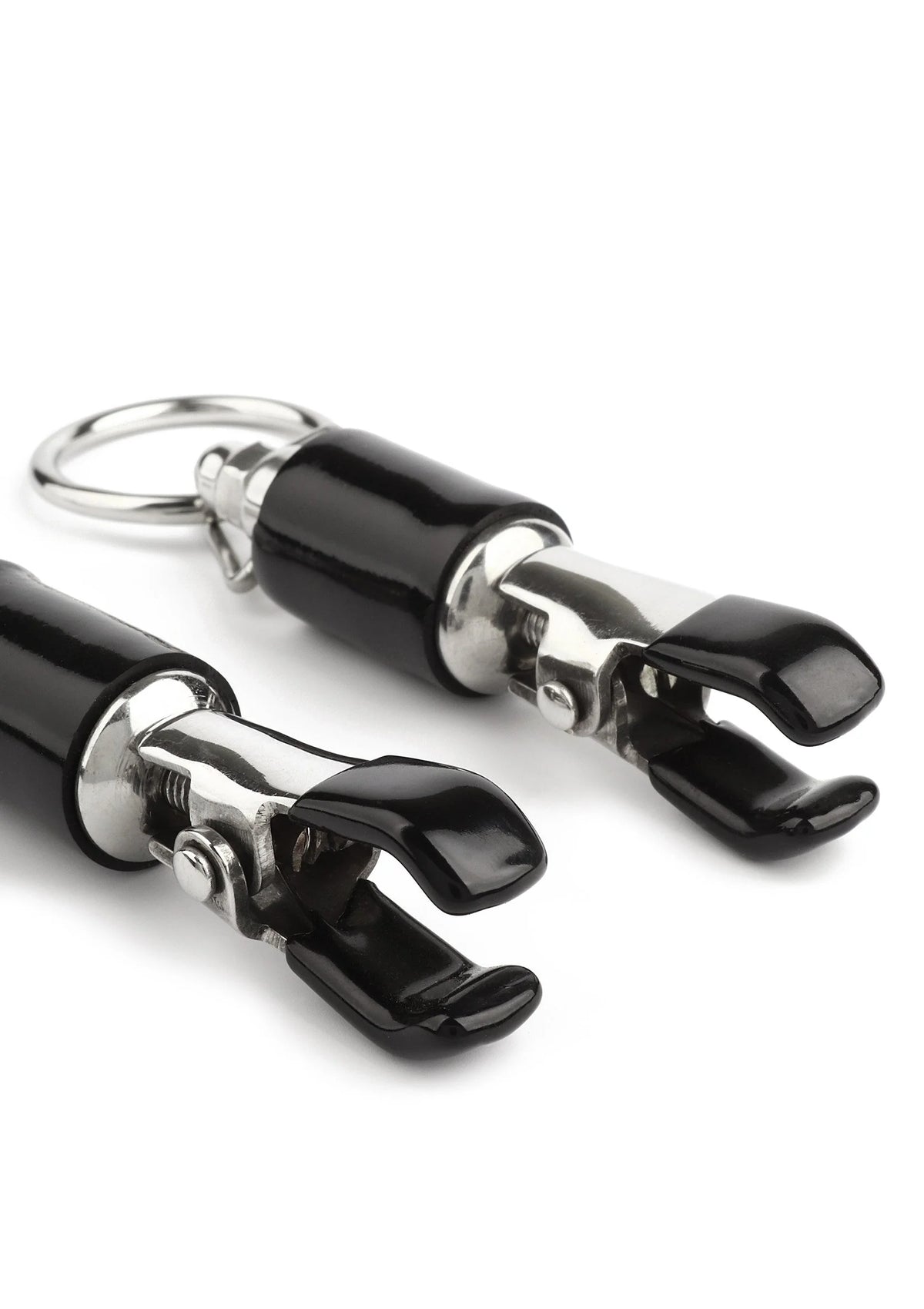 Cilinder tepelklem met ring van Mr.Steel, paar met zwarte en zilveren afwerking