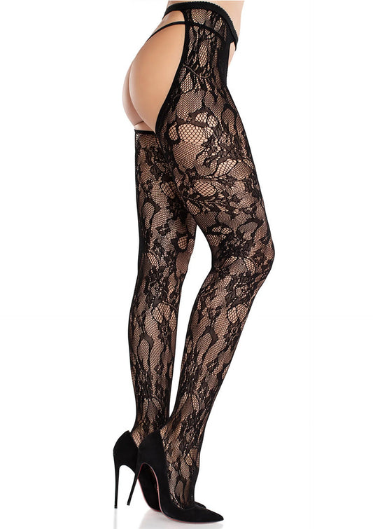 Bestel: Rose Lace Crotchless Tights with Open Back - bij Happytoys: de erotische sex webshop | liever Happy dan Easy ⭐⭐⭐⭐⭐