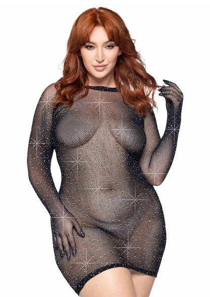 Beste vandaag nog: Plus Rhinestone Fishnet Gloved Mini Dress - bij Happytoys Sexshop: online sex shop for Feeling Happy & Easy 😊