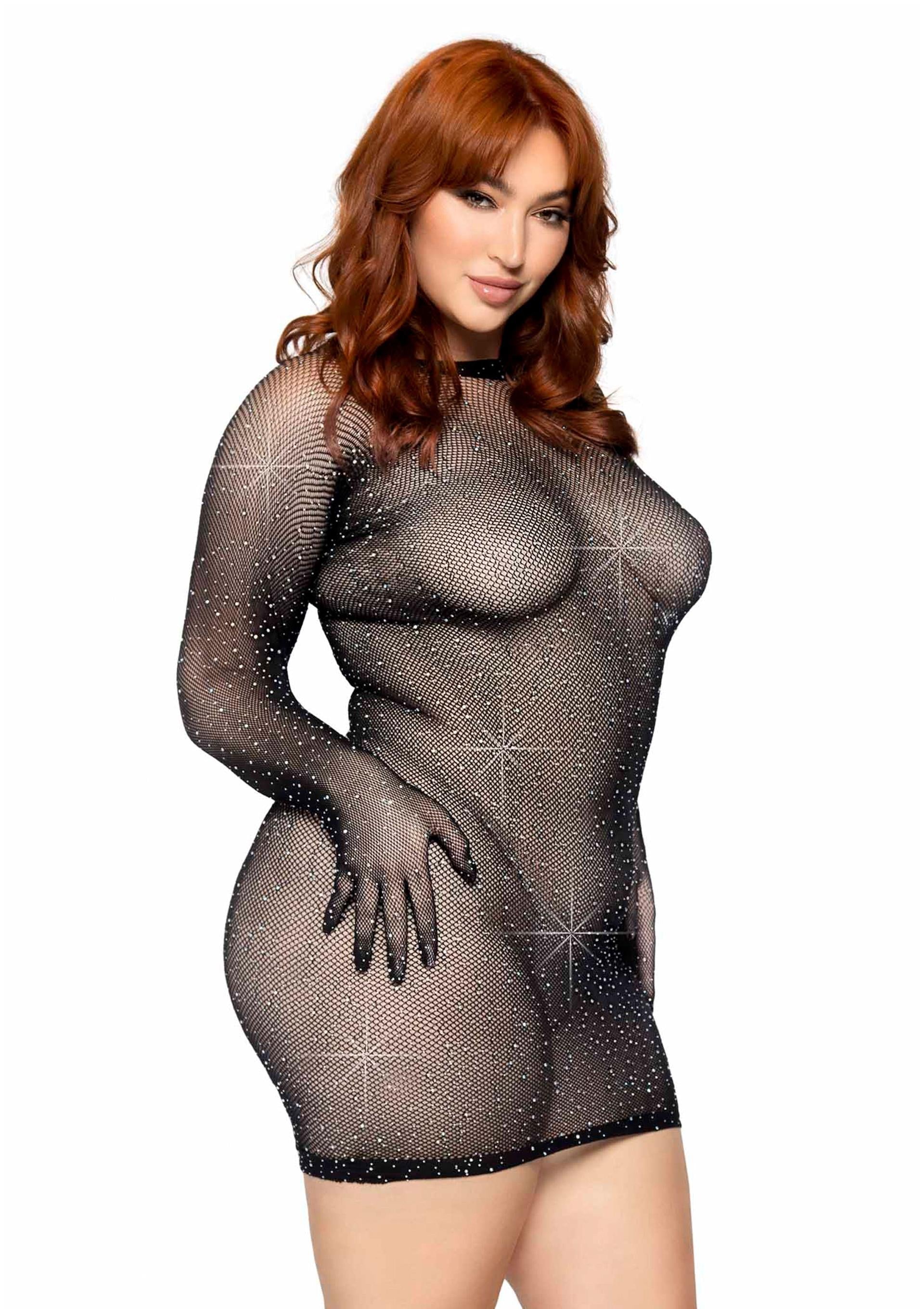 Beste vandaag nog: Plus Rhinestone Fishnet Gloved Mini Dress - bij Happytoys Sexshop: online sex shop for Feeling Happy & Easy 😊
