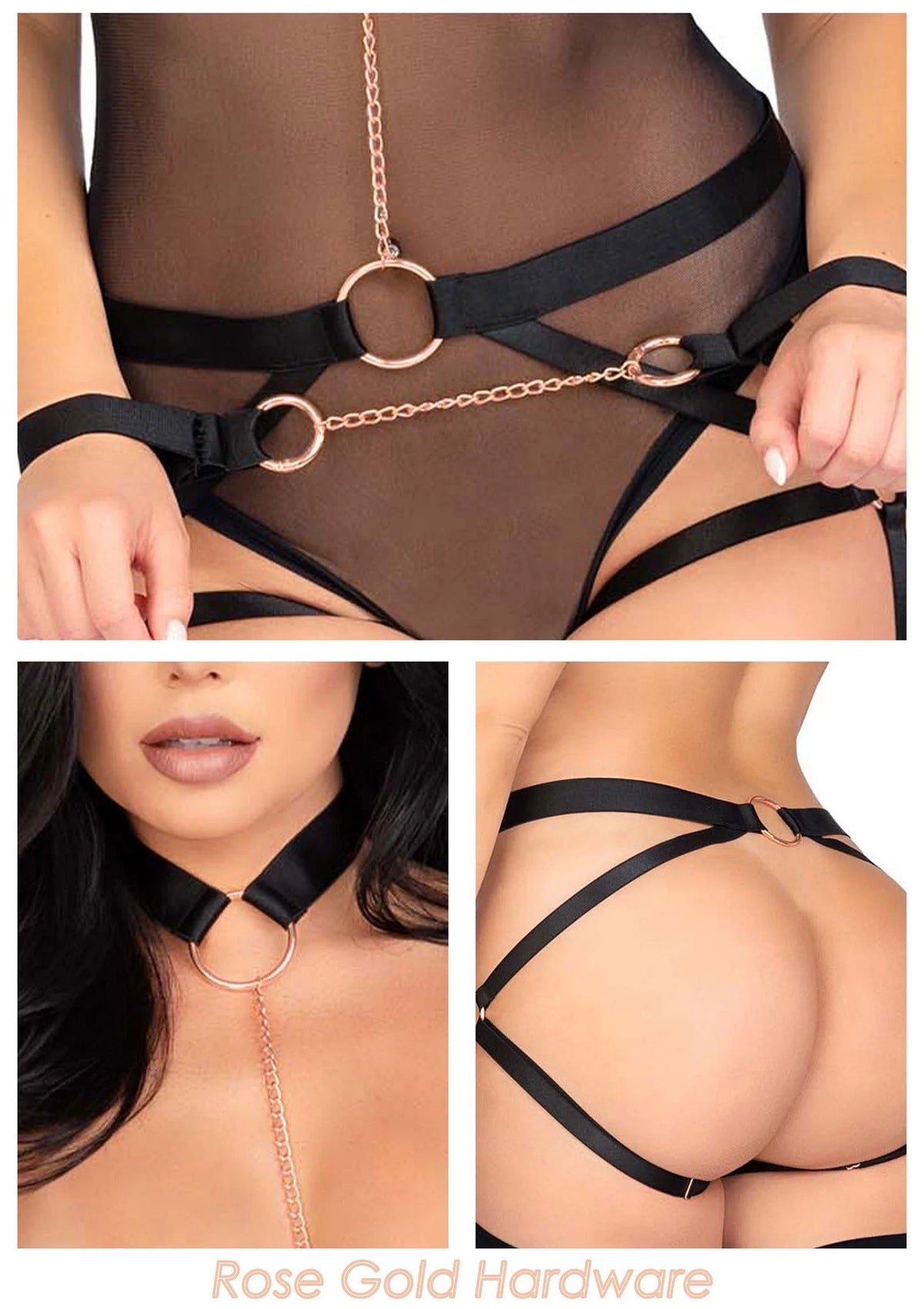Beste vandaag nog: Elastic Butt Harness, Choker and Cuffs by Kink - bij Happytoys