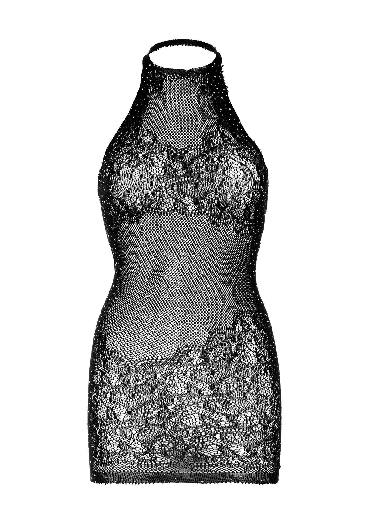 Bestel: Rhinestone Lace and Net Halter Mini Dress by Leg Avenue - bij Happytoys.nl, happytoys.be, Happytoys.ae: erotische sex webshop | liever Happy dan Easy ⭐⭐⭐⭐⭐