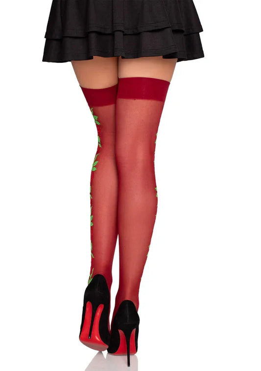 Spandex Thigh Highs with Roses by Leg Avenue | Sexy Floral Thigh High Stockings for Women