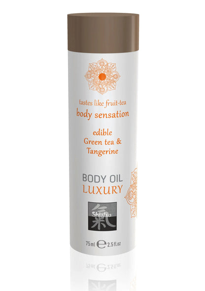 Bestel: Luxury Edible Body Oil 75 ml - bij Happytoys: de erotische sex webshop | liever Happy dan Easy ⭐⭐⭐⭐⭐ - Default Title - 90451 - GREENTEA - 75
