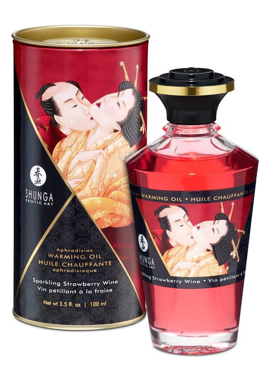 Beste vandaag nog: Warming Oil - Sparkling Strawberry Wine - 100 ml by Shunga - bij Happytoys Sexshop: Toys for Feeling Happy & Easy 😊