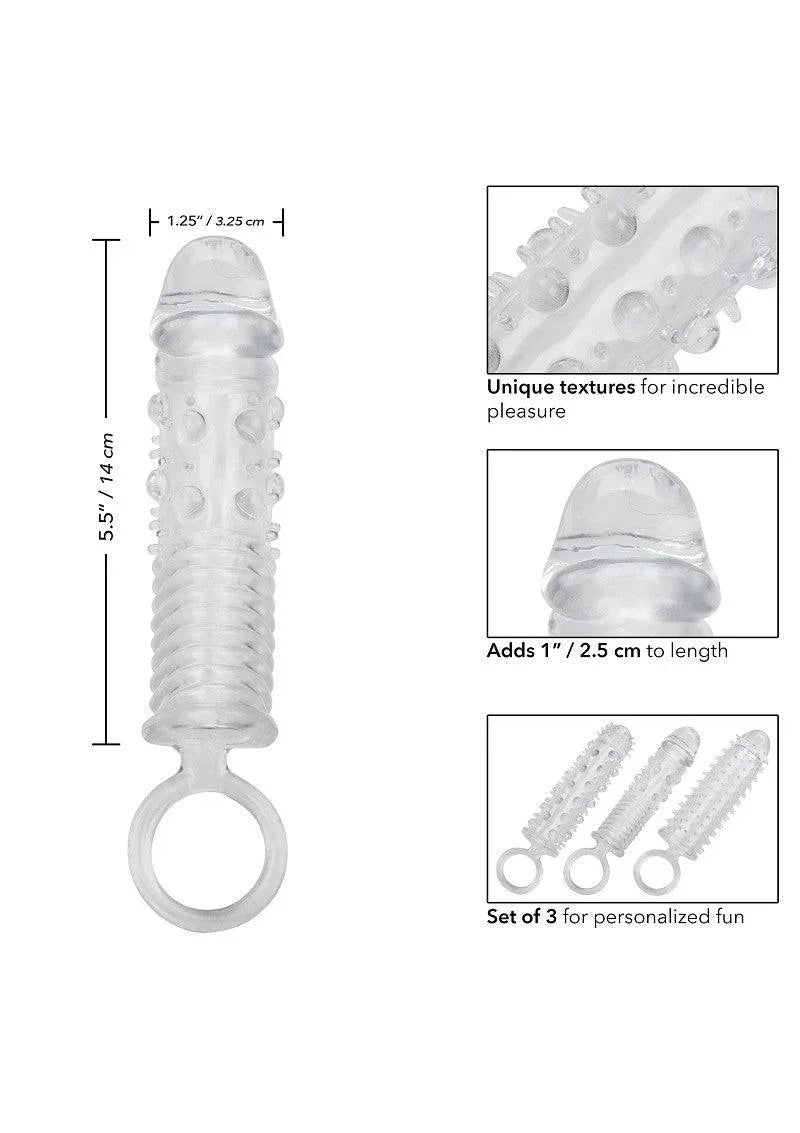 3 Piece Textured Extension Set by CalExotics - Happytoys Sexshop: Toys for Feeling Happy & Easy 😊 - Discreet geleverd
