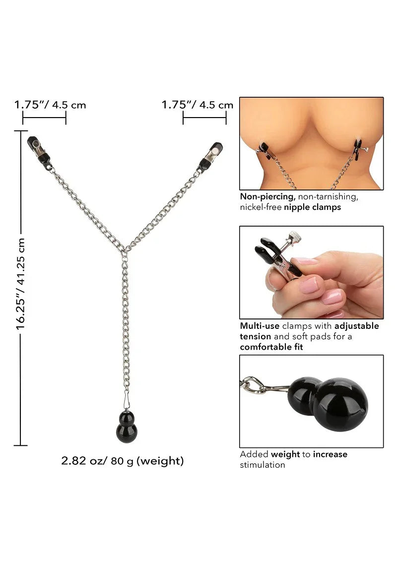 ♀ CalExotics Nipple Play Weighted Dual Tier Nipple Clamps - Happytoys Sexshop: Toys for Feeling Happy & Easy 😊 - Discreet geleverd