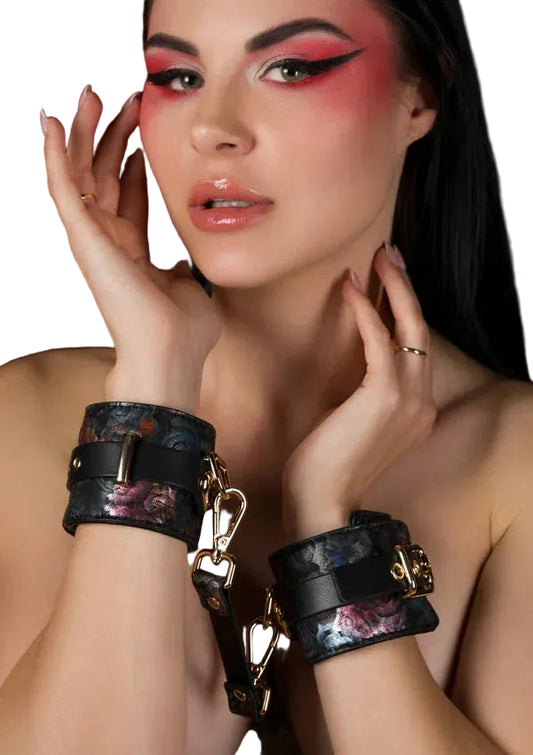 Bestel: Floral Jacquard Wrist Cuffs by Geisha - bij Happytoys: de erotische sex webshop | liever Happy dan Easy ⭐⭐⭐⭐⭐ - Default Title - 90701 - BLACK