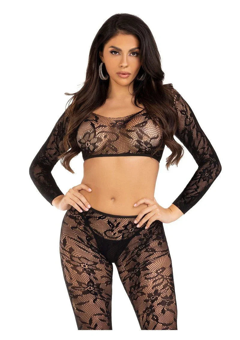 Crop top & footless tights black by leg Avenue - Happytoys Sexshop: Toys for Feeling Happy & Easy 😊 - Discreet geleverd
