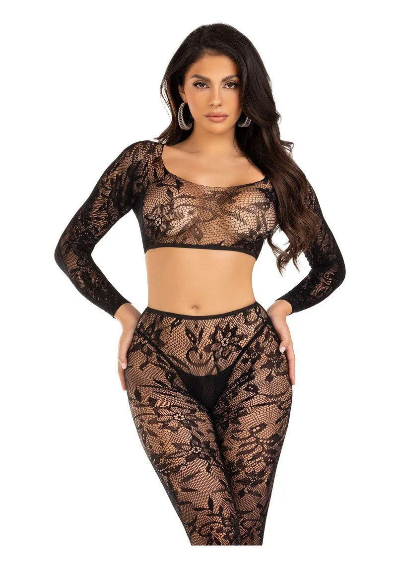 Crop top & footless tights black by leg Avenue - Happytoys Sexshop: Toys for Feeling Happy & Easy 😊 - Discreet geleverd