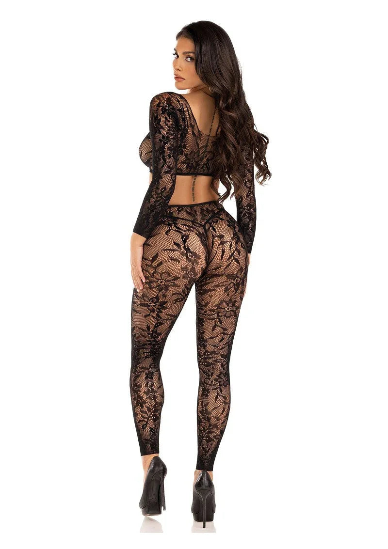 Crop top & footless tights black by leg Avenue - Happytoys Sexshop: Toys for Feeling Happy & Easy 😊 - Discreet geleverd