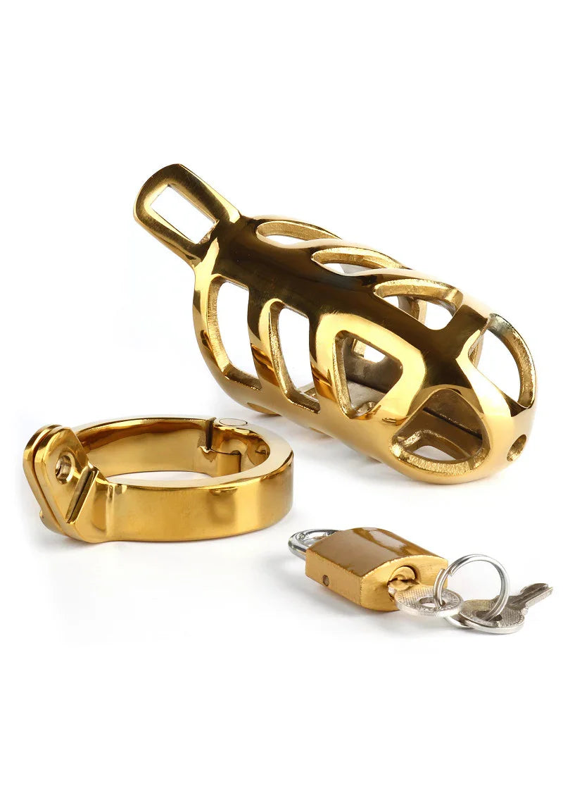 ♂ Mr. Steel Brutal Chastity Cage Gold - Happytoys Sexshop: Toys for Feeling Happy & Easy 😊 - Discreet geleverd