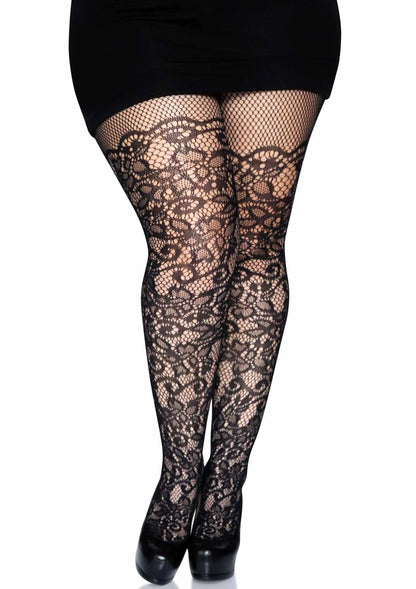 Beste vandaag nog: Plus Floral Vine Net Pantyhose by Leg Avenue - bij Happytoys Sexshop: online sex shop for Feeling Happy & Easy 😊 - Default Title - 82095 - BLACK - PLUS