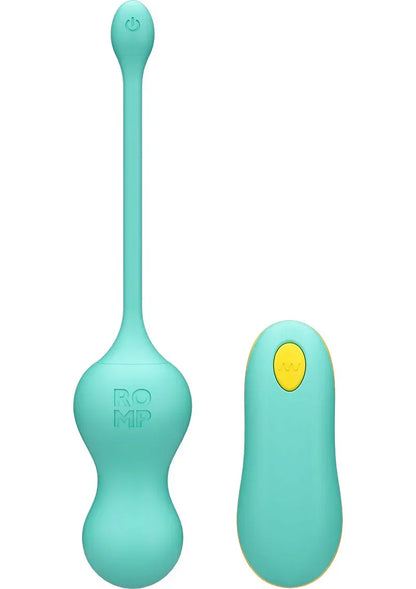 Teal G-spot tipvibrator met ronde vorm en lange steel, gele bediening bovenop
