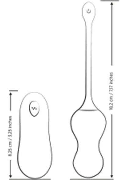 Afbeelding van Cello-tip G-spot vibrator van Romp met afmetingen en vormen.