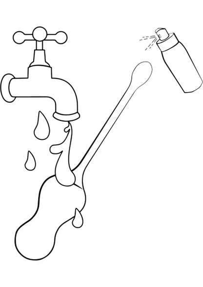 Cello-tip G-spot vibrator van Romp met waterdruppels, waterbestendig geïllustreerd.