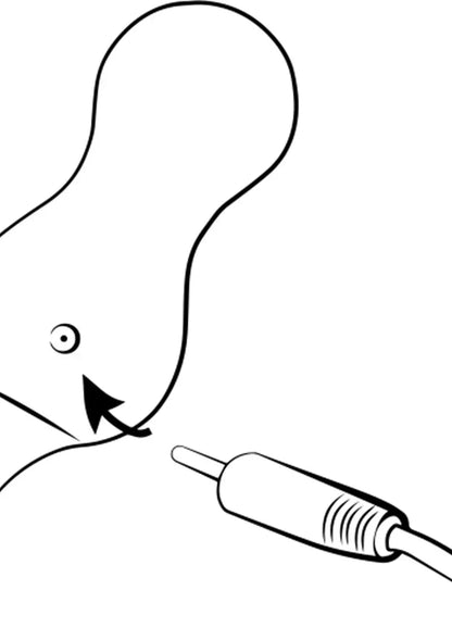 Detailillustratie van Cello-tip G-spot vibrator van Romp met pijl naar de tip.